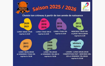 Planning des entrainements 2025/2026